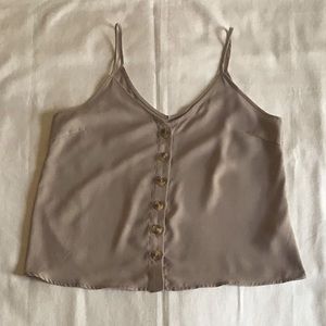 Paper Crane Tan Button Crop Top